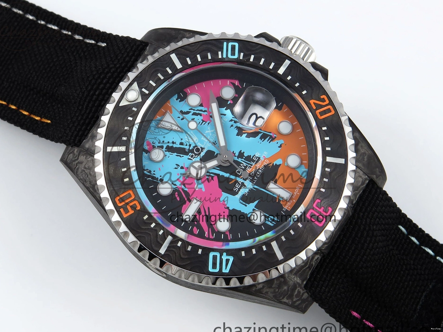 MiroTime 0311 QuickDry Sea Dweller 43mm Carbon DIWF Best Edition Graffiti Dial on Black Nylon Strap A 1669